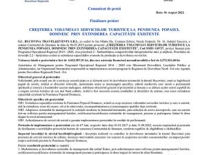 Finalizare proiect  CREȘTEREA  VOLUMULUI  SERVICIILOR  TURISTICE LA  PENSIUNEA  POPASUL  DOMNESC  PRIN  EXTINDEREA  CAPACITĂȚII  EXISTENTE
