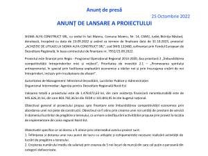 ANUNȚ DE LANSARE A PROIECTULUI